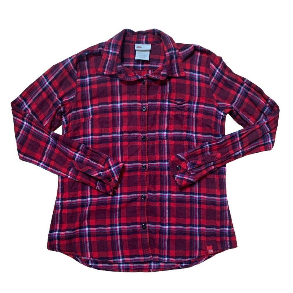 Dickies Women Plaid Long Sleeve Button Up Size Small